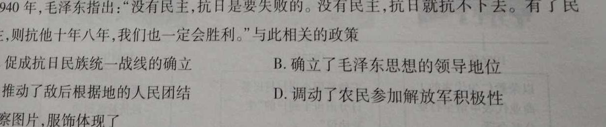 陕西省2024届九年级阶段评估（一）【1LR】历史