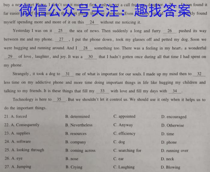 衡水名师卷 2023-2024学年度高三分科检测提分卷(一)英语