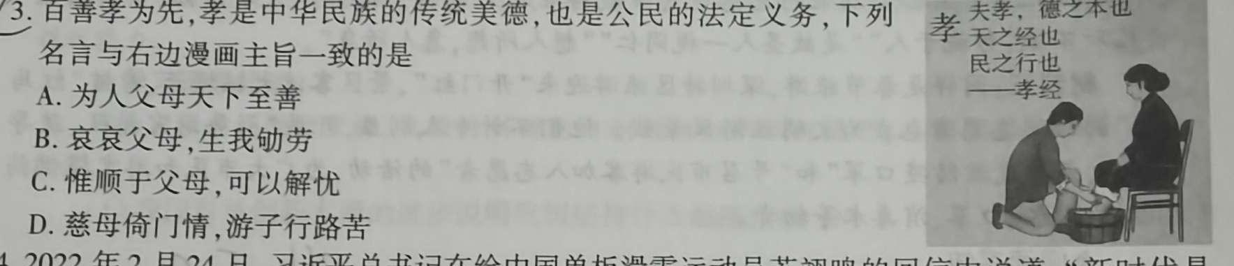 2024年安徽省中考信息押题卷(一)1思想政治部分