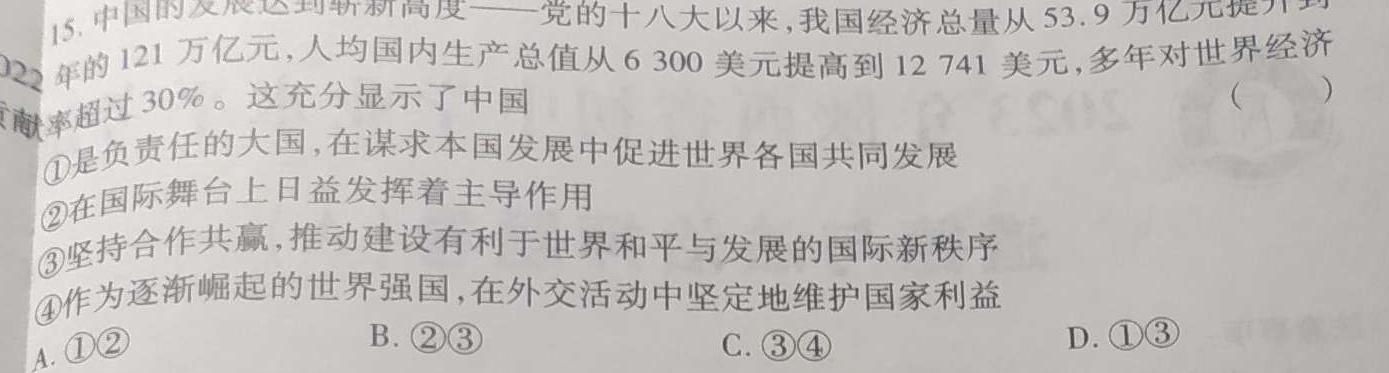 【精品】2024年河南省普通高中招生考试试卷押题卷(四)4思想政治