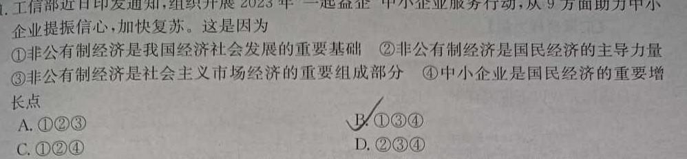 2024年湖南省普通高中学业水平合格性考试高二仿真试卷(专家版三)思想政治部分