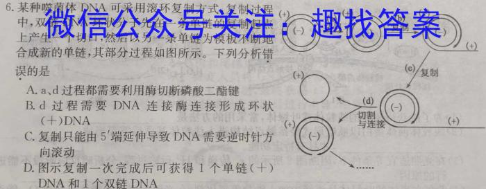 百师联盟2024届高三开学摸底联考（新教材75分钟）生物