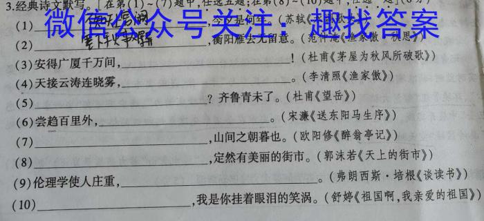 山西省太原37中2023-2024学年第一学期八年级假期作业练习语文