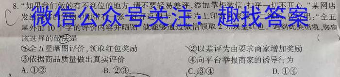 陕西省2023-2024学年度上学期九年级期中学科素养检测（A）政治~