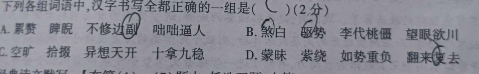 河北九年级2023-20234学年新课标闯关卷（六）HEB语文