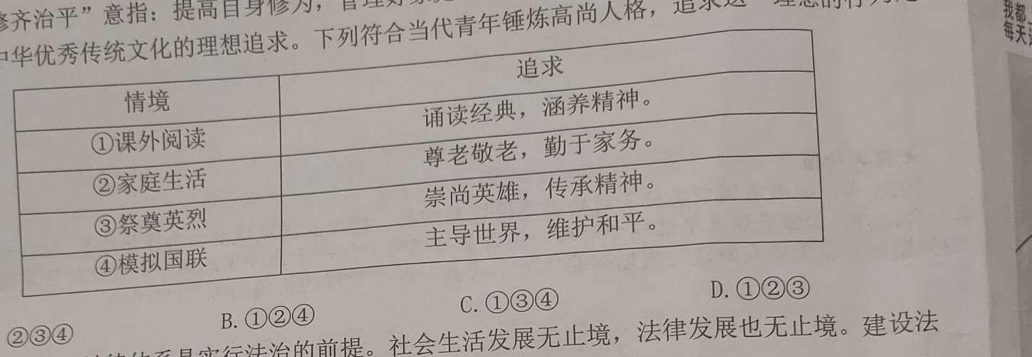 [内江三模]内江市高中2024届第三次模拟考试题思想政治部分