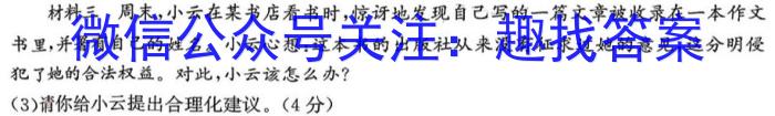 2023学年第一学期浙江省七彩阳光新高考研究联盟返校联考政治试卷d答案