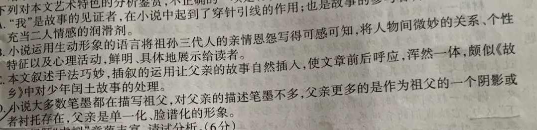 2024年普通高等学校全国统一模拟招生考试 高三10月联2024届陕西省九年级教学质量检测(◼包◇)语文