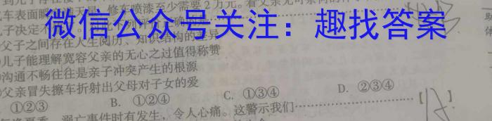 陕西省2024届九年级阶段评估（一）【1LR】政治试卷d答案