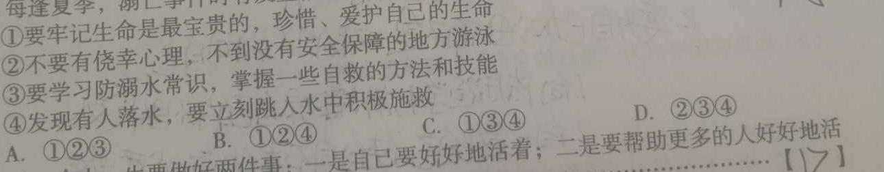 湖南省长郡教育集团2024年春季九年级期中限时检测试卷思想政治部分