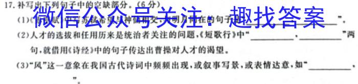 渭源县2024-2023学年度高一年级第二学期期末考试语文