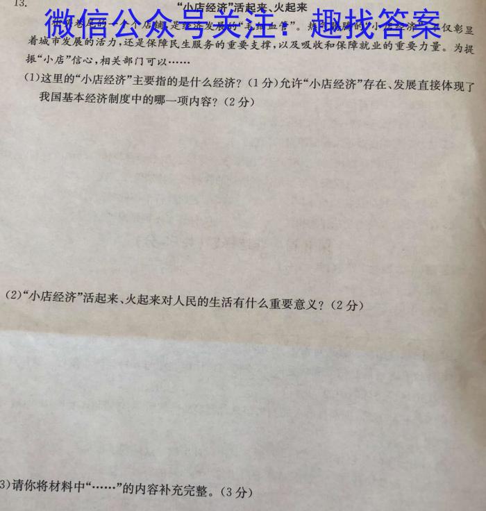 山东省2024-2023学年八年级第二学期期末学业水平检测&政治