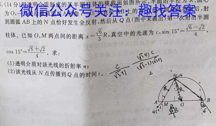 甘肃省庆阳二中2024届高三年级第六次月考试卷(9137C)数学