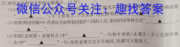 渭源县2022-2023学年度高一年级第二学期期末考试语文