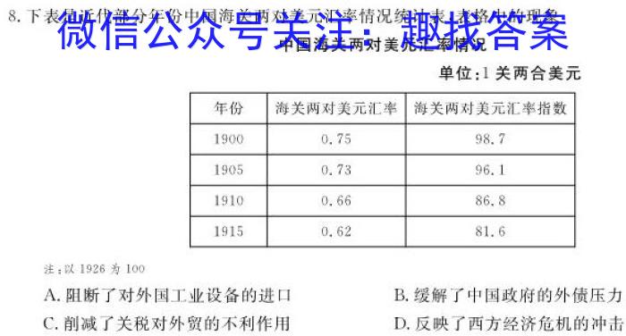 山西省2023~2024学年度高三8月质量检测（243006D）历史