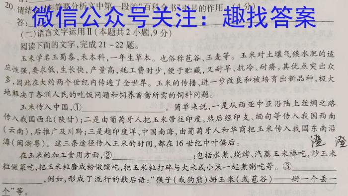 2023年春季学期百色市高普通高中高一年级期末联考教学质量调研测试语文