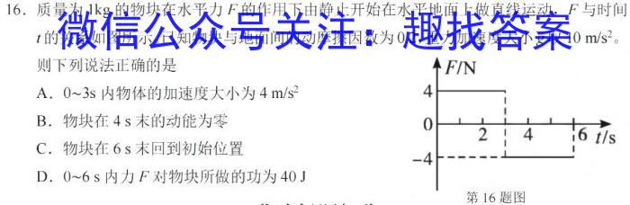 江苏省淮安市2023-2024学年度第一学期期初调研测试高二.物理