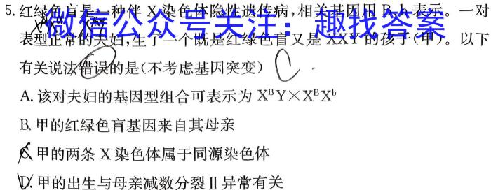 河南2024届高三年级8月入学联考（23-10C）地理试卷及参考答案生物试卷答案