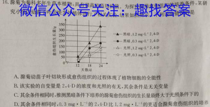 衡水金卷 广东省2024届新高三开学联考(8月)生物