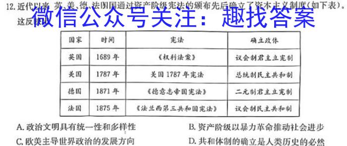 全国大联考2024届高三全国第一次联考 1LK-QG历史