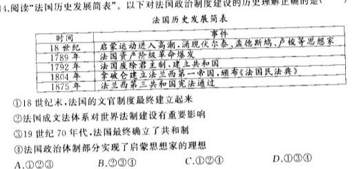 全国大联考2024届高三全国第一次联考 1LK-N历史