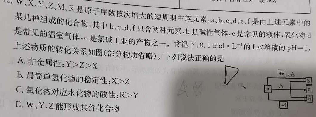 河南2024届高三年级8月入学联考（23-10C）物理试卷及参考答案化学