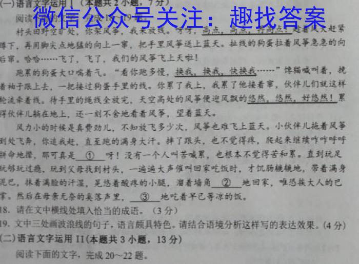 金科大联考2023~2024学年高二上学期开学质量检测语文