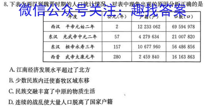 ［衡水大联考］2024届广东省新高三年级8月开学大联考语文试卷及答案历史