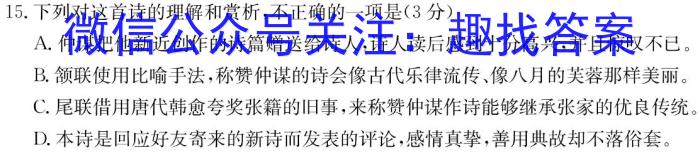 邕衡金卷 名校联盟南宁三中 柳州高中2024届第一次适应性考试语文