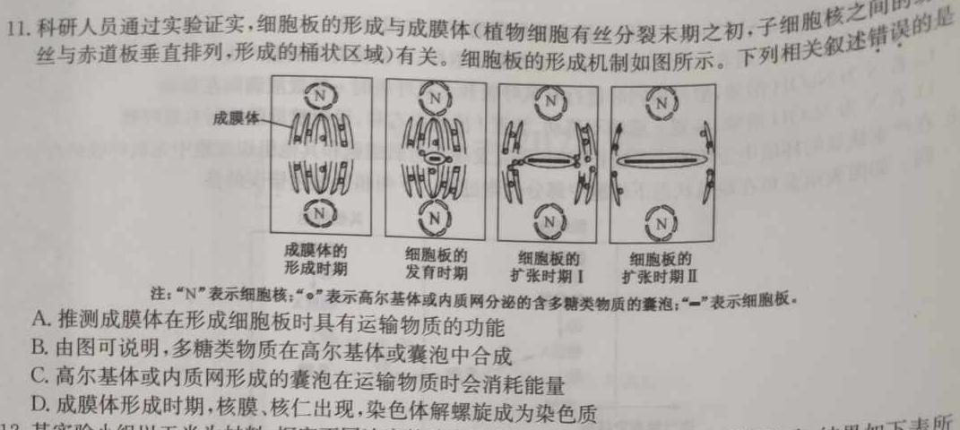 贵州金卷·贵州省普通中学2023-2024学年度九年级第一学期质量测评（一）生物
