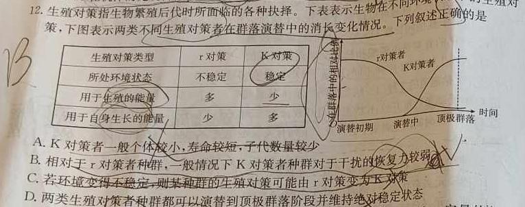 天一大联考 皖豫名校联盟2024届高中毕业班第一次考试生物