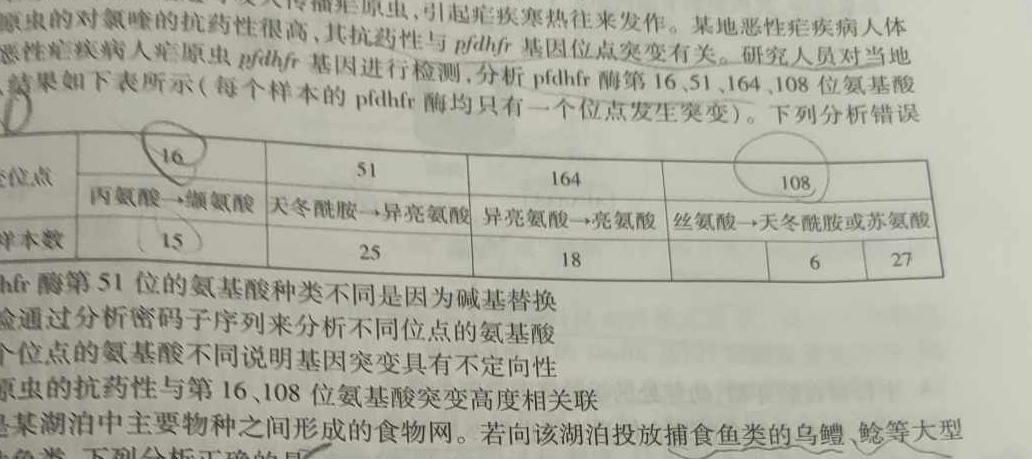 河北省2024届九年级阶段评估(一) 1L R生物学试题答案