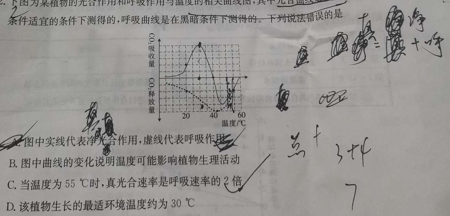 九师联盟·2024届高三9月质量检测巩固卷(XG）生物