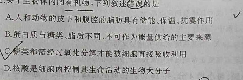 陕西省2024届高三阶段性检测卷(二)(24080C)生物