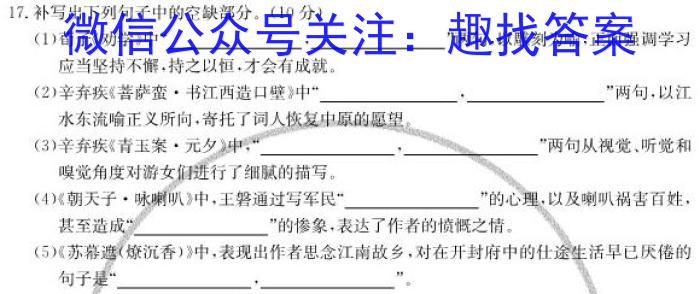 [今日更新]陕西省2023~2024学年度九年级教学素养测评(一) 1L R-SX语文