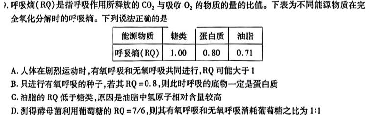 安徽省2023~2024九年级阶段诊断 R-PGZX F-AH(一)生物学试题答案