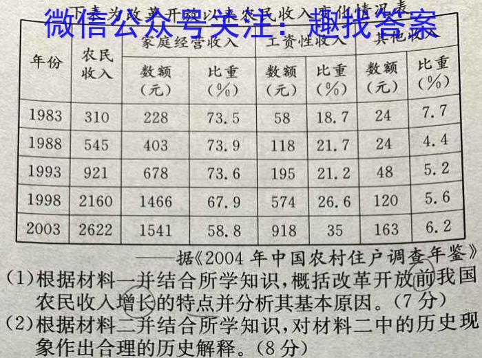 安徽省2023-2024学年度第一学期高二9月考试（4044B）历史试卷