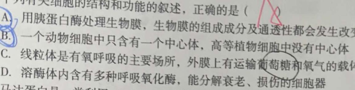 河北省高碑店市2023-2024学年度第一学期第一阶段性教学质量监测（初二）生物
