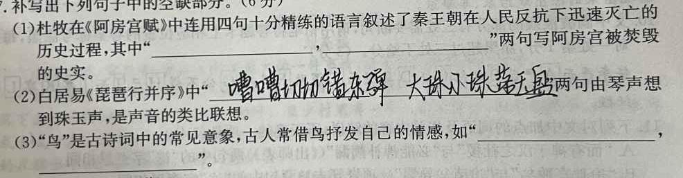 学林教育 2023~2024学年度九年级第一学期调研检测语文试卷答案