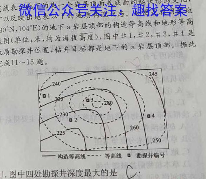 2024年安徽省九年级质量调研检测(二)2地理试卷答案