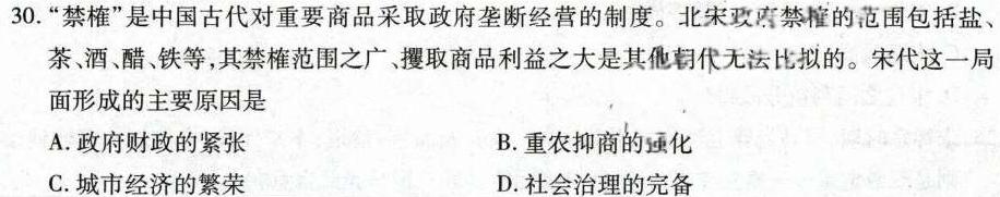 陕西省韩城市2023~2024学年度高一第二学期期末质量检测历史