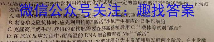 河北省2024-2025学年高二年级第一学期开学检测考试生物学试题答案