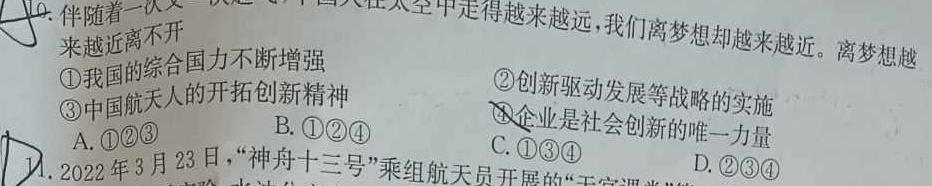 安徽省2024年秋学期九年级期末检测卷思想政治部分