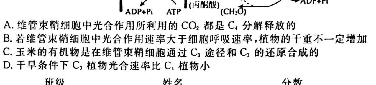 学普试卷 2024届高三第一次模拟试题(一)生物学试题答案