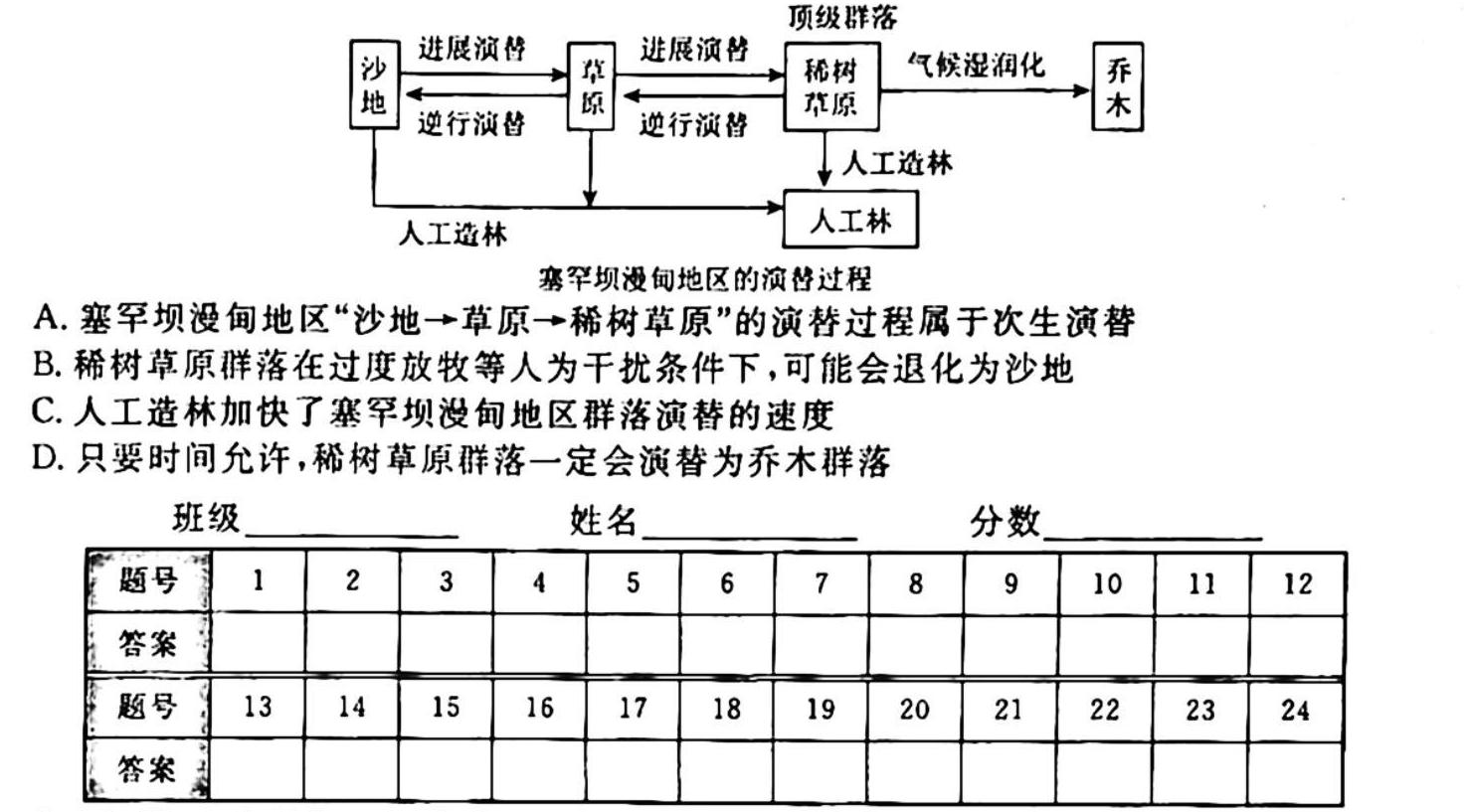 河北省2023~2024学年高三(上)第三次月考(24-53C)生物