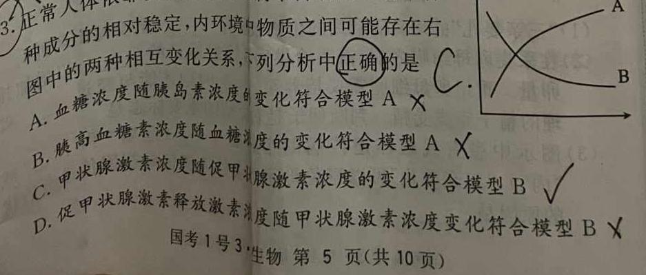 衡中同卷 2023-2024学年度上学期高三年级一调考试生物