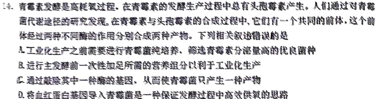 云南省昆明市云大附中2023-2024学年九年级秋季学期学业检测（一）生物