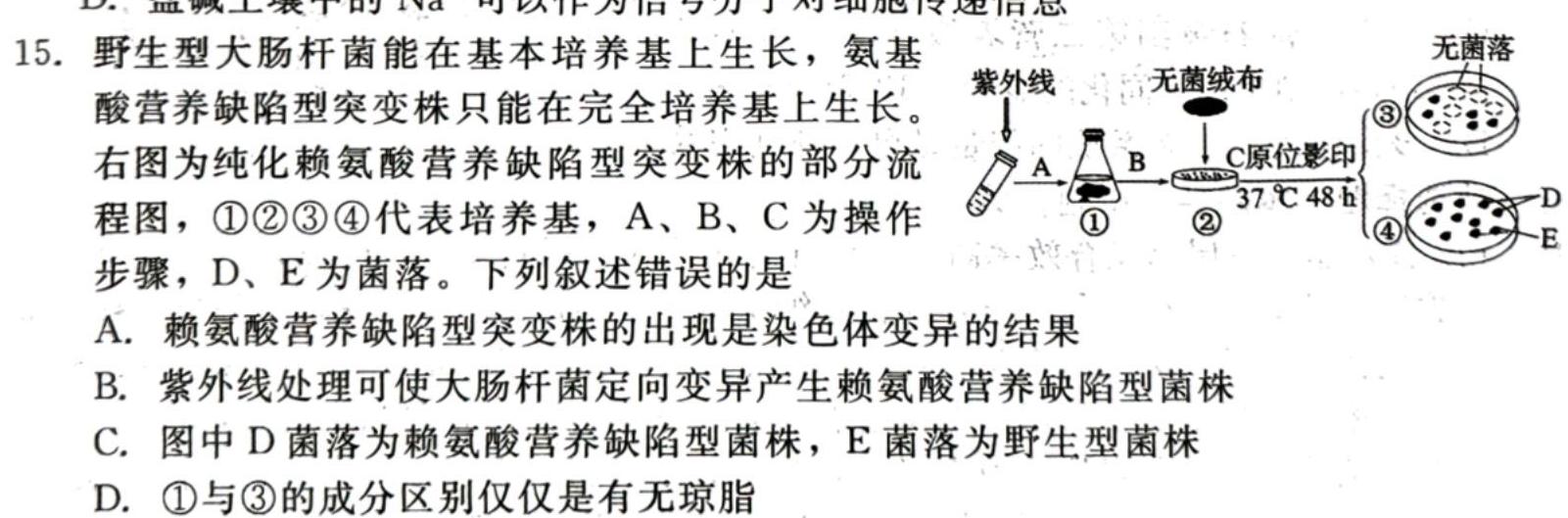 贵州省衡水金卷2024届高三适应性联考(一)生物