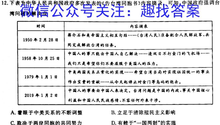 山东省济南市市中区2024届九年级学业质量调研历史试卷