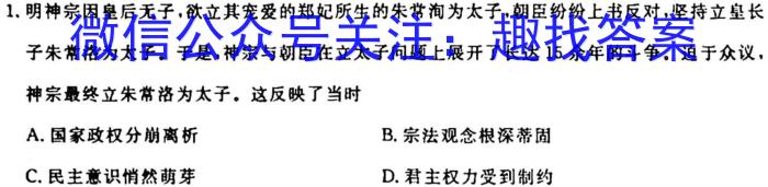 陕西省2023-2024学年度八年级第一学期阶段性学业效果评估（一）历史